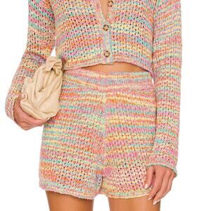 Something Navy Pastel Rainbow Sweater Shorts Rainbow SMALL Crochet Italian $115